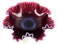 Fenton Plum Hobnail Ruffled Art Glass Bowl