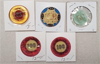 5 Casino Chips, Various Size