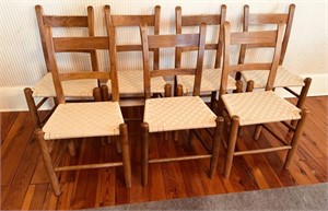 Set of 7 Clore dining side chairs, woven canvas