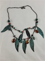 Metal feather necklace  24" long