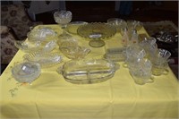 Lot of Pressed Cut Glassware - cups, cakestand,