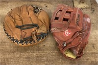 2 baseball gloves
