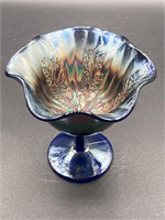 Carnival Glass Cobalt Blue Holly Compote