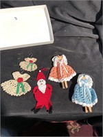 Crocheted clothes pin dolls, Santa and little