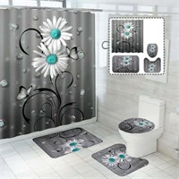 BSHAPPLUS 16pc Bathroom Sets Daisy Shower Curtain