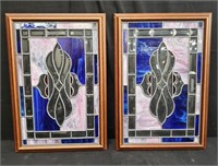 Pair vintage beveled stained-glass framed window