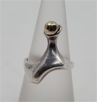 Modernist Sterling Silver & 10KT Gold Ring