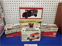 FIVE TEXACO COLLECTOR DIE CAST CARS/COIN BANKS