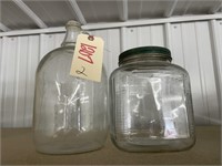 Glass Jar w/Lid & Glass Jug
