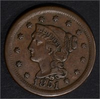 1851 LARGE CENT, XF N-1 R-4 SCARCE