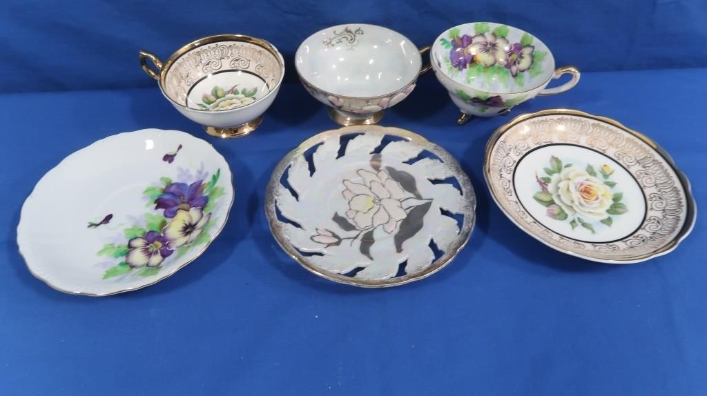 3 Handpainted Saucers & Cups