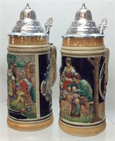 (2) GERMAN BEER STEINS, 9in H