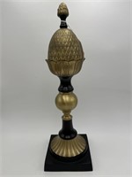 LARGE DECORATIVE BLACK AND GOLD FINIAL ON STAND