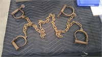 2 PAIR OF FLAT IRON HAND CUFFS / SHACKLES