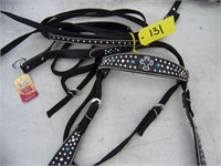 Black Bling Headstall, Tie Down Reins