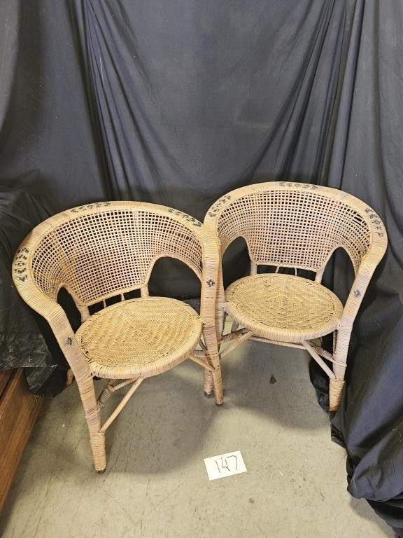 2 Vintage Wicker Round Back Chairs