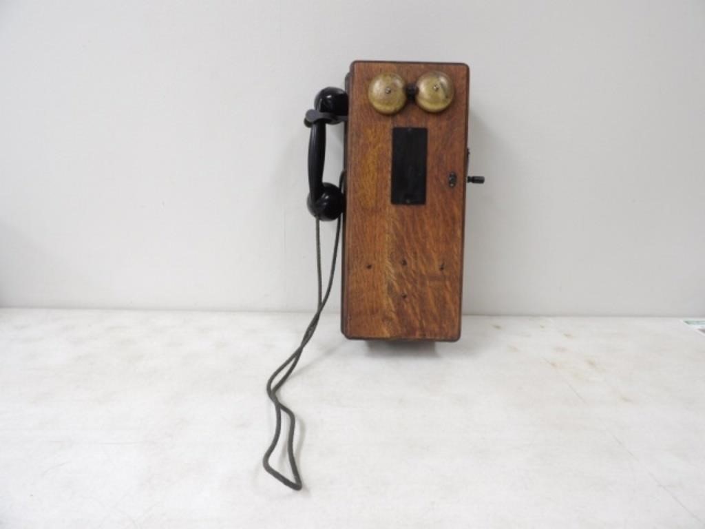 Antique Wall Phone Wood 8.25x19in