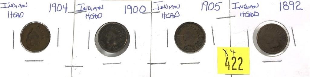 x4- Indian Head cents: 1892-1905 -x4 cents -Sold
