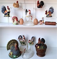 CERAMIC CHICKEN ROOSTER & TURKEY LOT S&P NEST TOPS