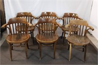 Set of 6 wooden rattan style chairs