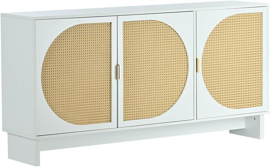 Rattan Storage Cabinet with Doors  White