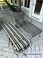 WROUGHT IRON PATIO CHAISE LOUNGE CHAIR W/(2) CUSHI