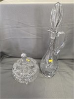 Cut Glass Decanter Bottle and Covered Dish