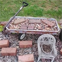 Metal Wagon & Wicker Chair