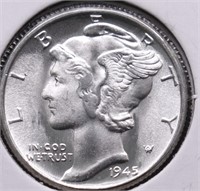 1945 MERCURY DIME GEM BU