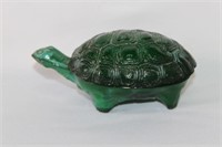 Malachite Glass Jar and Cover Tortoise,