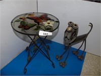Metal & Glass table, metal dog Garden Decor