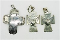 Sterling Cross Pendant & Angel Earrings