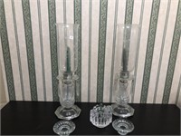 Nice Pair Crystal Candleholders w/Prisms, Etched