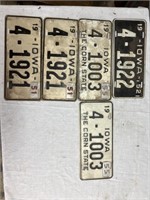 1950'S LICENSE PLATE STACK - 5 TOTAL - IOWA