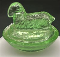 Vintage Mini Green Lamb On The Nest Uv Reactive