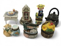 (7) Miniature Porcelain Trinket Boxes w/Charms