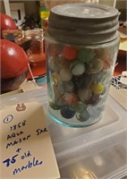 1858 Ball mason jar & 75 old marbles