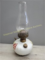 Oil Lamp Floral Milk Glass