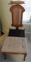 Vintage cane back costumer chair and upholste