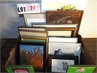 box 16 asst. photos, framed prints & art work