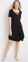 Sz M 24/7 Lace Up Skater Mini Dress - Black