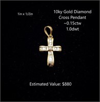 10kt Diamond Cross Pendant, ~0.15ctw, 1.0dwt