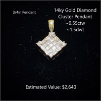 14kt Diamond Cluster Pendant, ~0.55ctw, 1.5dwt