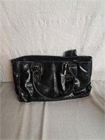 Black Pleather Handbag w/ surprise make up bag