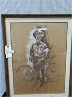 Lash LaRue Cowboy with Bicycle Pastel or Chalk Art
