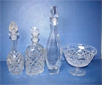 Three assorted glass decanters