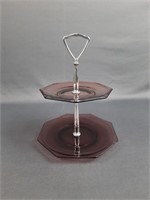 Vintage 2 Tier Amethyst Glass Serving Dish