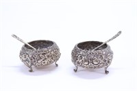 Pair of Sterling Silver Repousse Salts