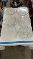 Various glass serving plates, glass relish tray.