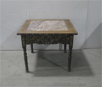 Vtg Stone Topped Inlay Wood Table See Info